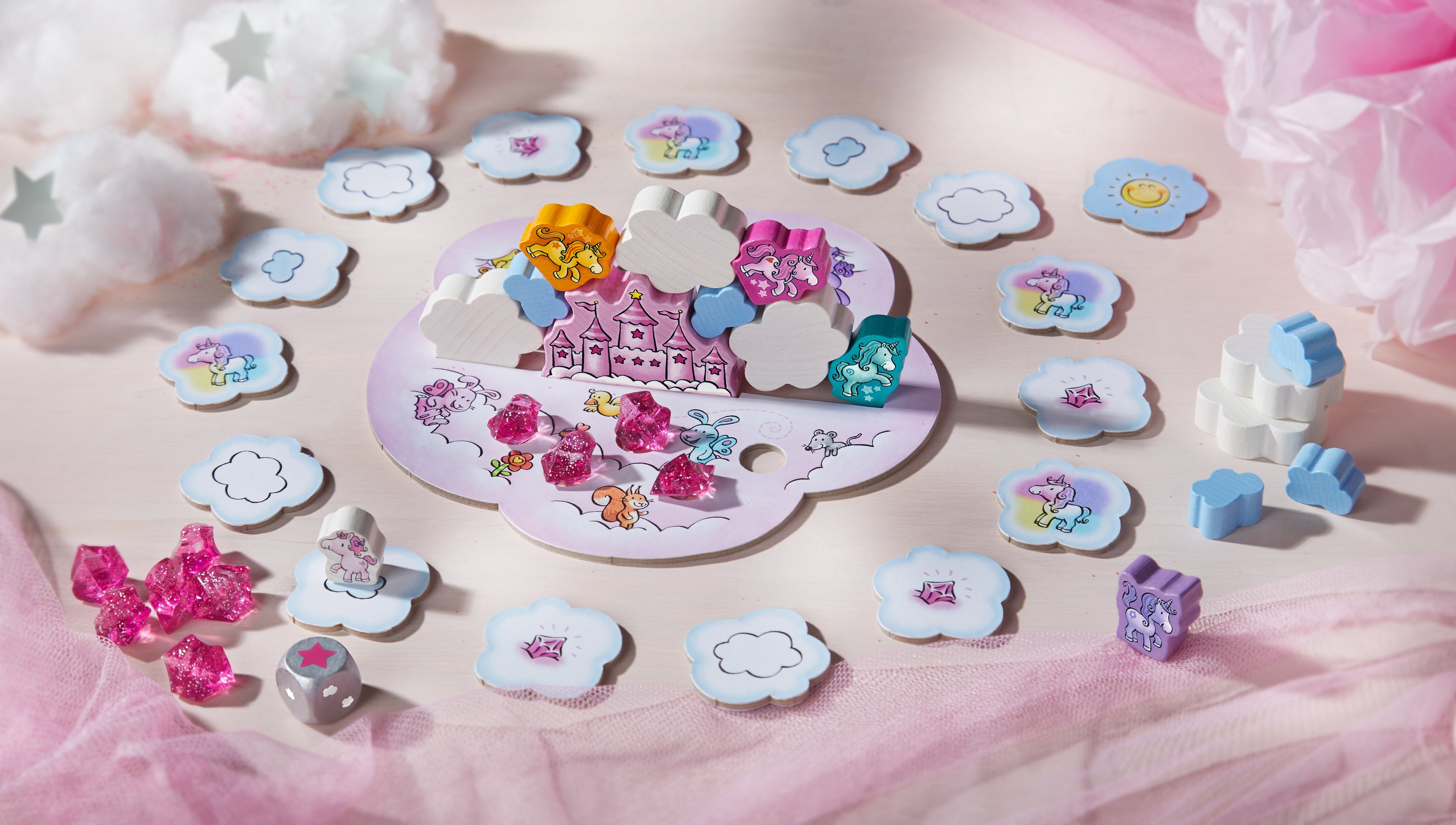 HABA Eenhoorn Flonkerglans – Stapelwolken Bordspel