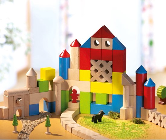 HABA Set gekleurde houten bouwstenen