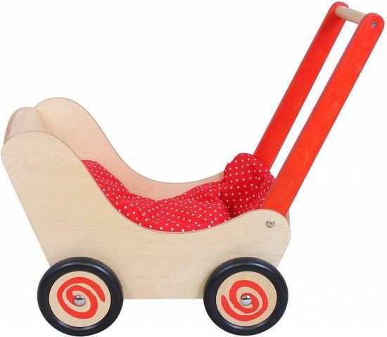 Poppenwagen hout rood