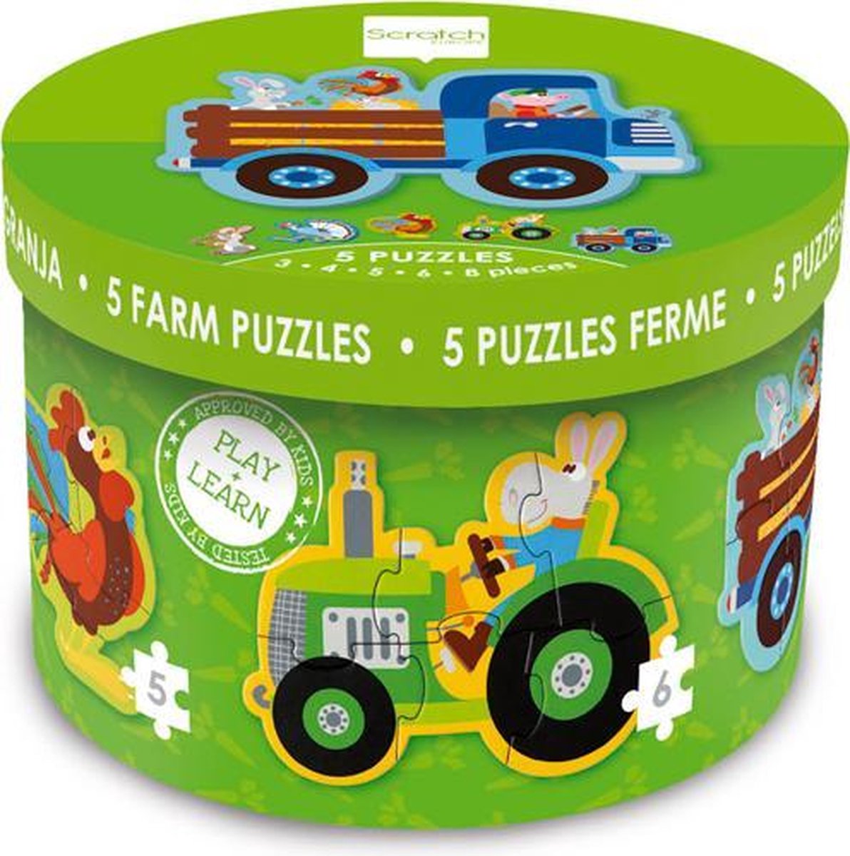 Scratch Beginnerspuzzel - Boerderij  (5 puzzels: 3-4-5-6-8 stukjes)