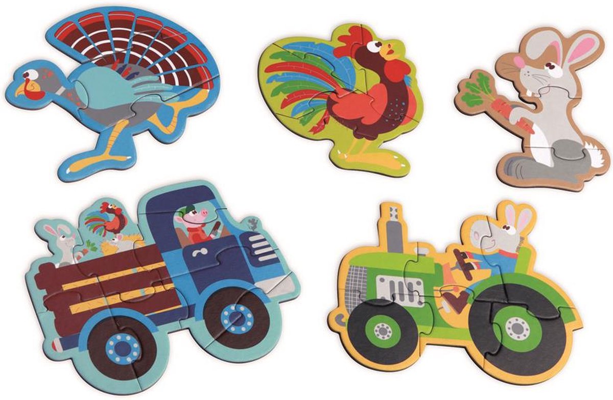 Scratch Beginnerspuzzel - Boerderij  (5 puzzels: 3-4-5-6-8 stukjes)