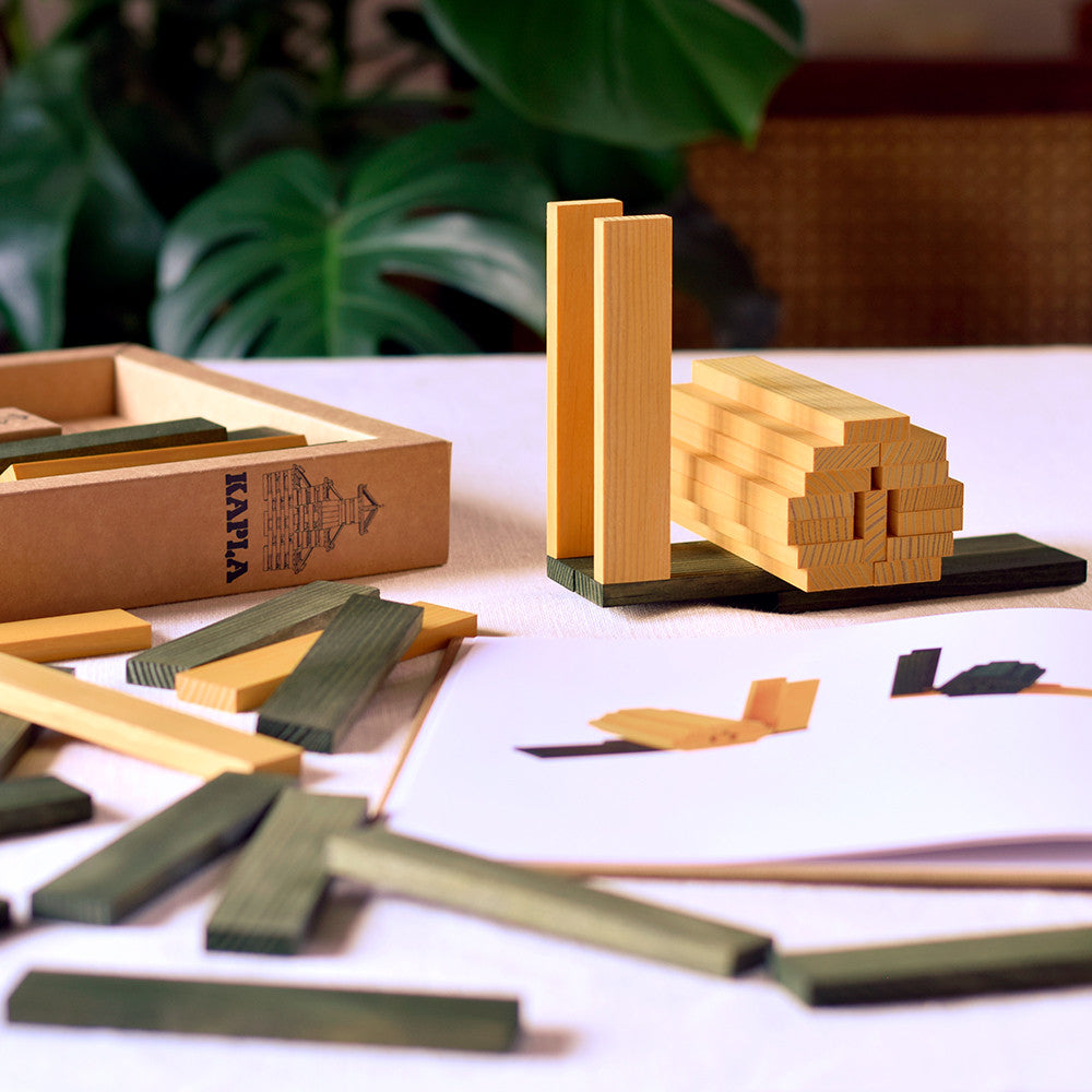 Kapla Doos met 40 plankjes (groen/geel) + boek