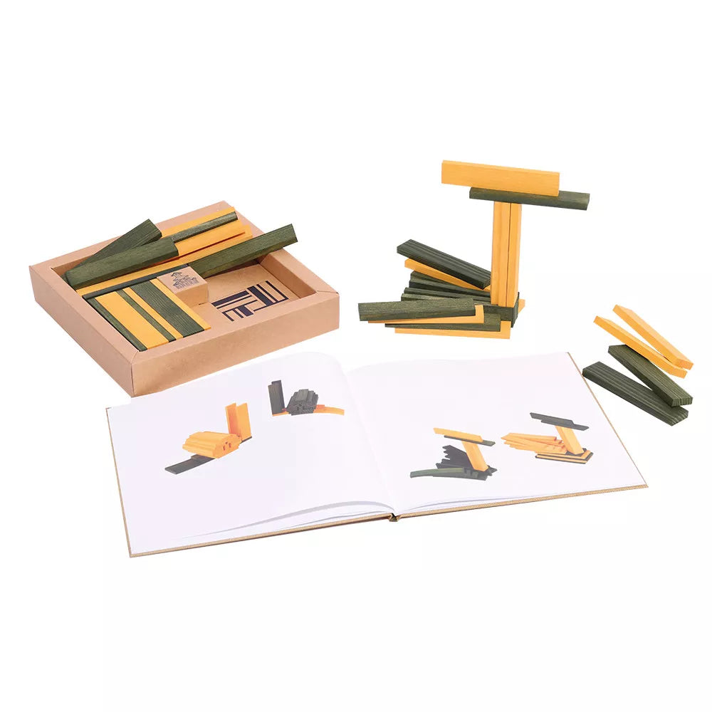 Kapla Doos met 40 plankjes (groen/geel) + boek