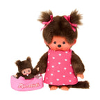 Monchhichi (20cm) met MiniBebichhichi in draagmandje