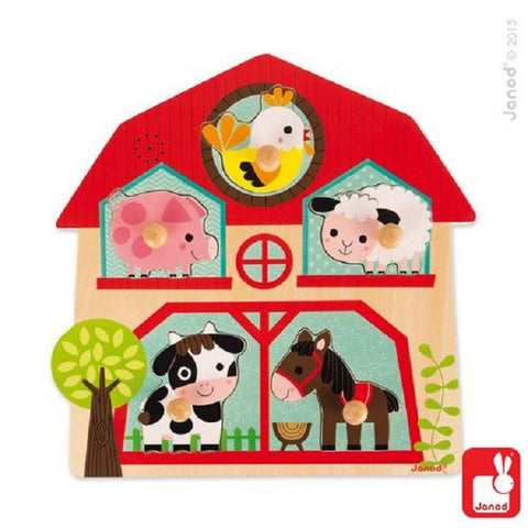 Janod Knoppuzzel met muziek - Vrienden van de boerderij