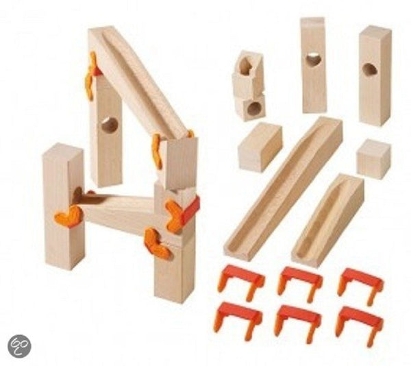 Haba Uitbreiding voor knikkerbaan - Bouwsteenklemmen en hellingen