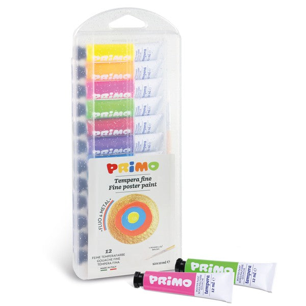 PRIMO- Plakaatverf Metal + Fluo in tube (12x12ml) in box