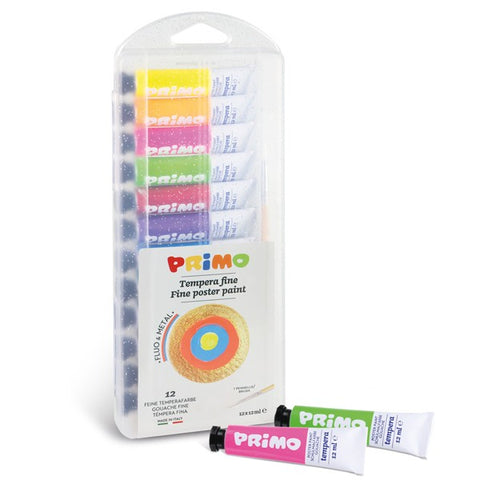 PRIMO- Plakaatverf Metal + Fluo in tube (12x12ml) in box