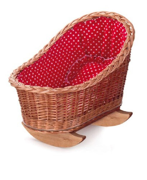 Egmont Toys Wieg riet met rood & witte hartjes bekleding