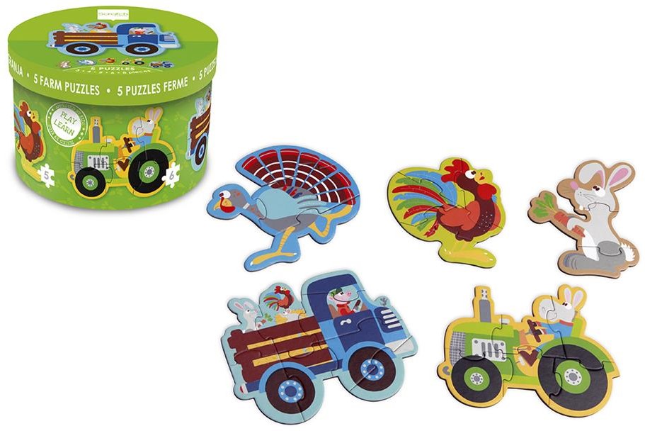 Scratch Beginnerspuzzel - Boerderij  (5 puzzels: 3-4-5-6-8 stukjes)