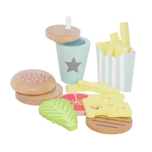 Houten speelset hamburger maaltijd