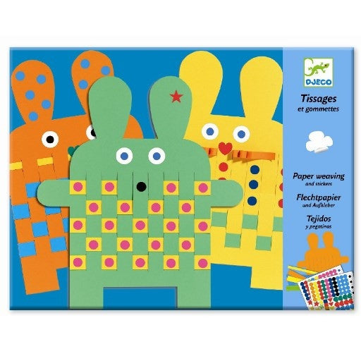 Djeco papier weven en stickertjes konijnen