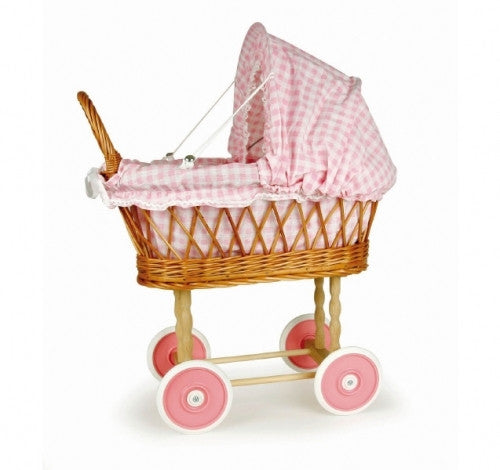 Egmont Toys rieten Poppenwagen met roze stoffen ka