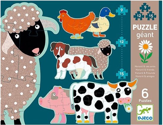 Honoré en zijn vriendjes - Boerderijdieren 6 in1 Legpuzzel -