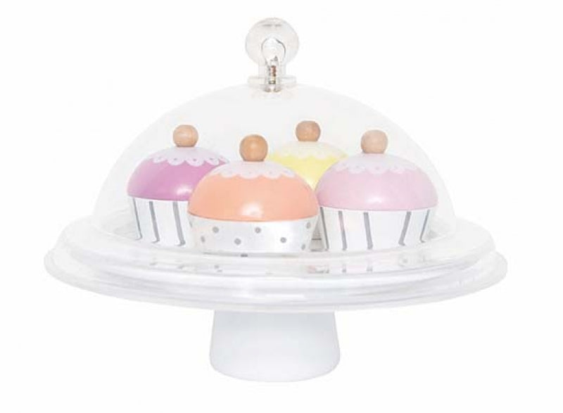 Speelset plateau met stolp en cupcakes